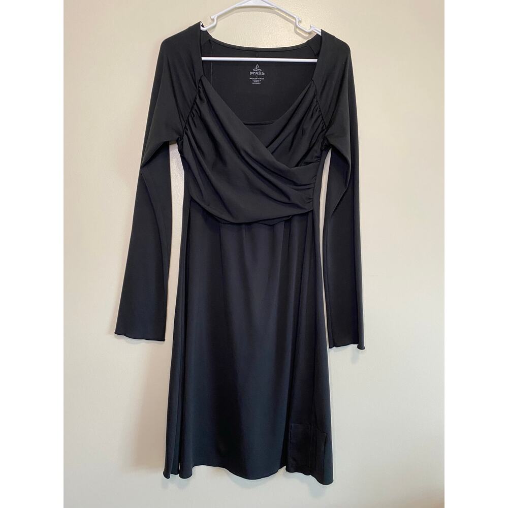 Prana Women's L Black Tally Crossover Dress Long Sleeve Casual Athleisure Travel